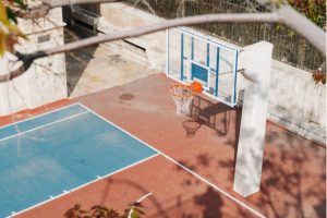 An outdoor basketball court