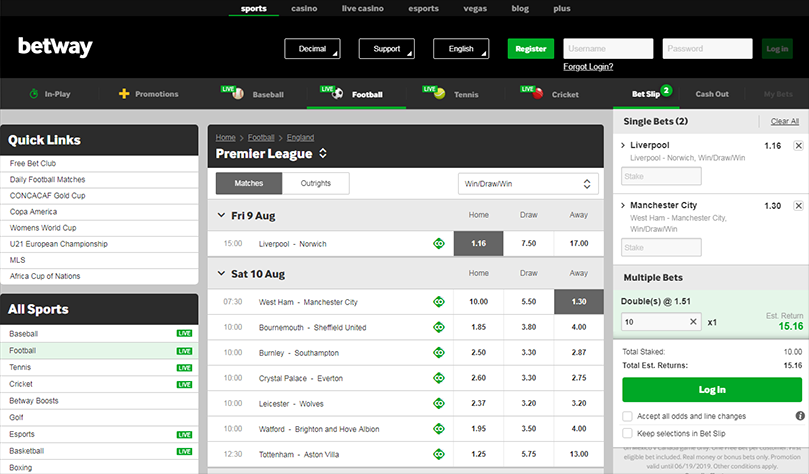 screenshot Betway